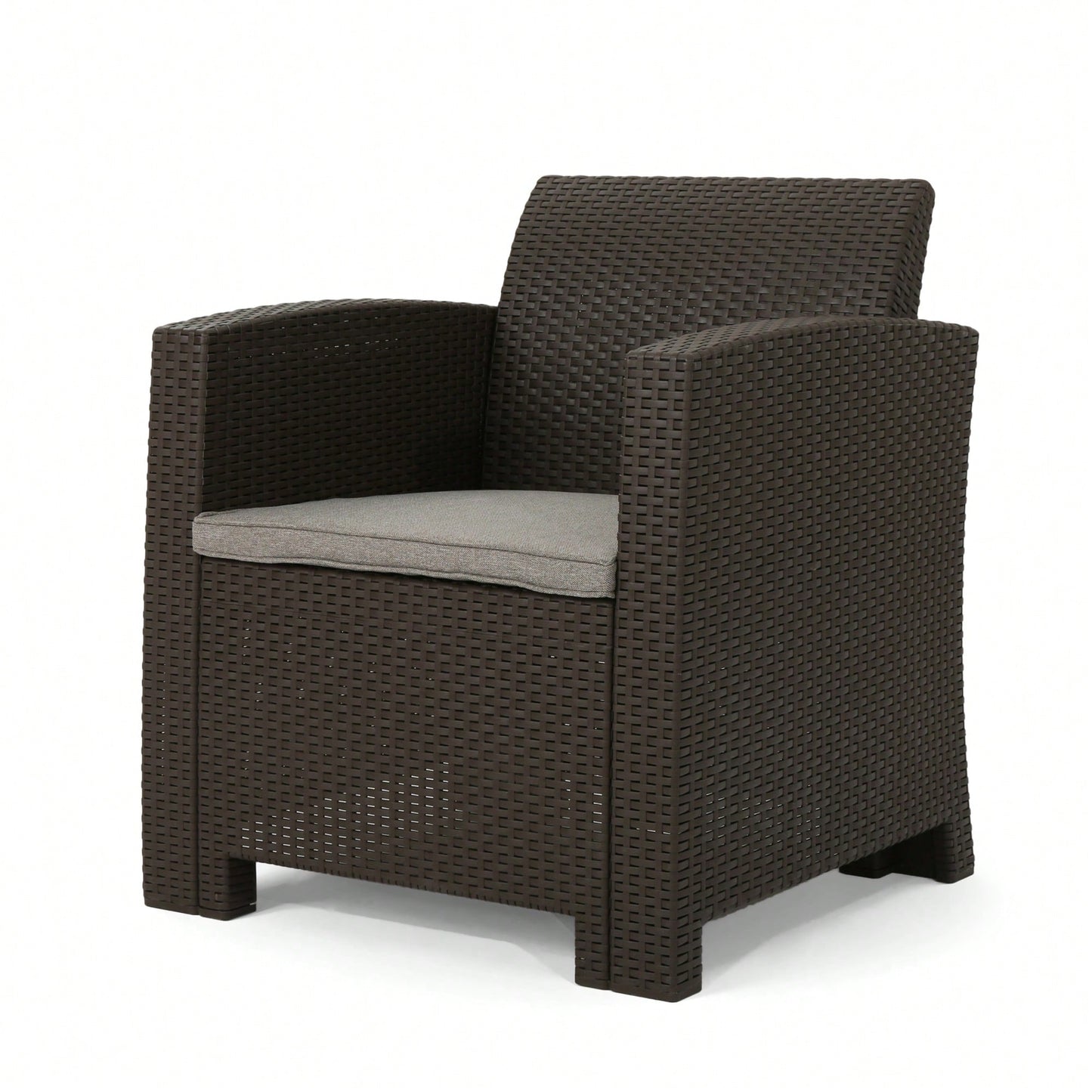 Outdoor Faux Wicker Club Chairs With Light Grey Water Resistant Cushions For Patio And Garden