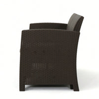 Outdoor Faux Wicker Club Chairs With Light Grey Water Resistant Cushions For Patio And Garden