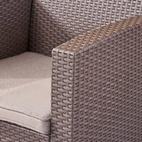 Outdoor Faux Wicker Club Chairs With Light Grey Water Resistant Cushions For Patio And Garden