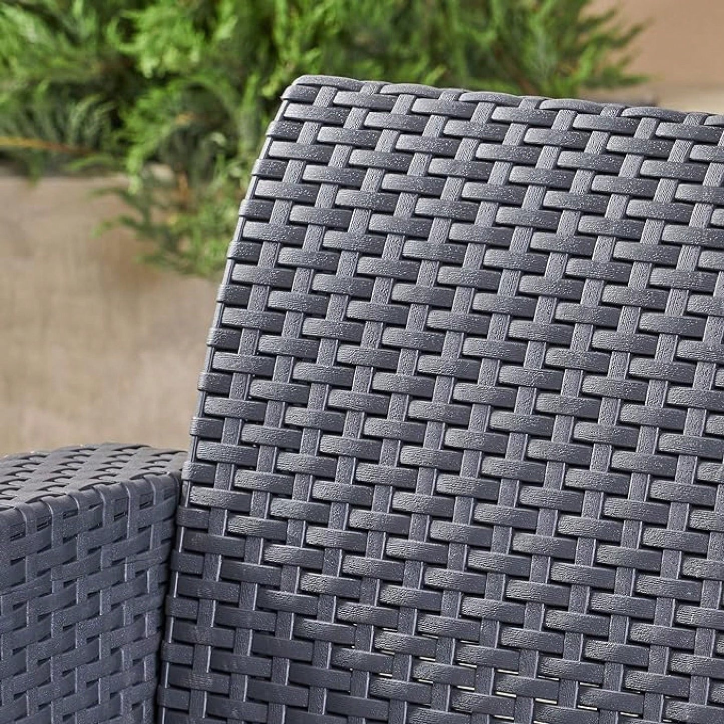 Outdoor Faux Wicker Club Chairs With Light Grey Water Resistant Cushions For Patio And Garden