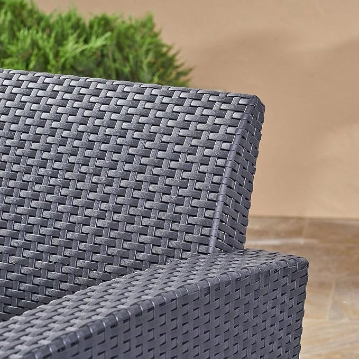 Outdoor Faux Wicker Club Chairs With Light Grey Water Resistant Cushions For Patio And Garden