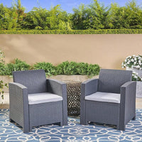 Outdoor Faux Wicker Club Chairs With Light Grey Water Resistant Cushions For Patio And Garden