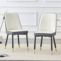 Modern Dual Tone PU Leather Dining Chair Set With Black Metal Legs For Kitchen, Bedroom, And Office - Set Of 2