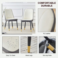 Modern Dual Tone PU Leather Dining Chair Set With Black Metal Legs For Kitchen, Bedroom, And Office - Set Of 2