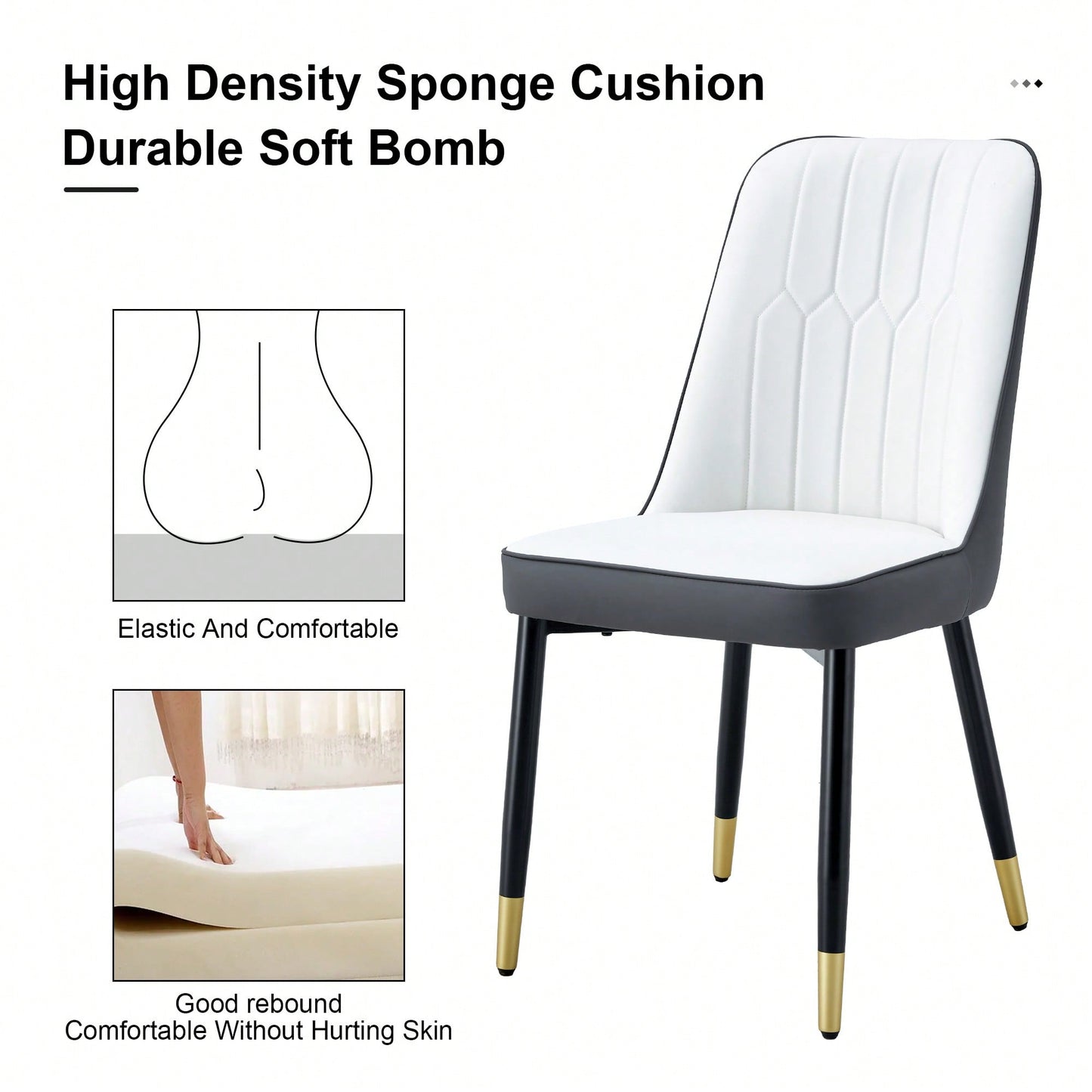 Modern Dual Tone PU Leather Dining Chair Set With Black Metal Legs For Kitchen, Bedroom, And Office - Set Of 2