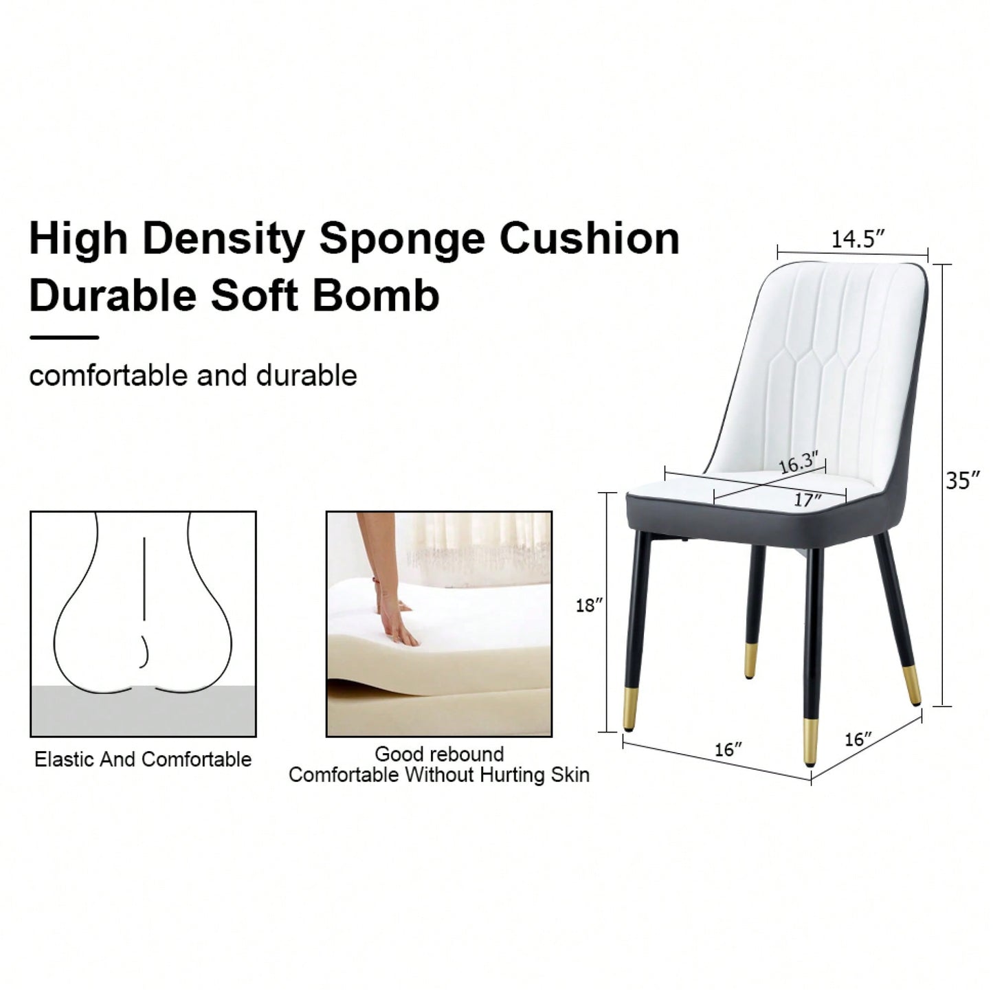 Modern Dual Tone PU Leather Dining Chair Set With Black Metal Legs For Kitchen, Bedroom, And Office - Set Of 2