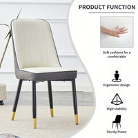 Modern Dual Tone PU Leather Dining Chair Set With Black Metal Legs For Kitchen, Bedroom, And Office - Set Of 2