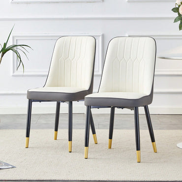 Modern Dual Tone PU Leather Dining Chair Set With Black Metal Legs For Kitchen, Bedroom, And Office - Set Of 2