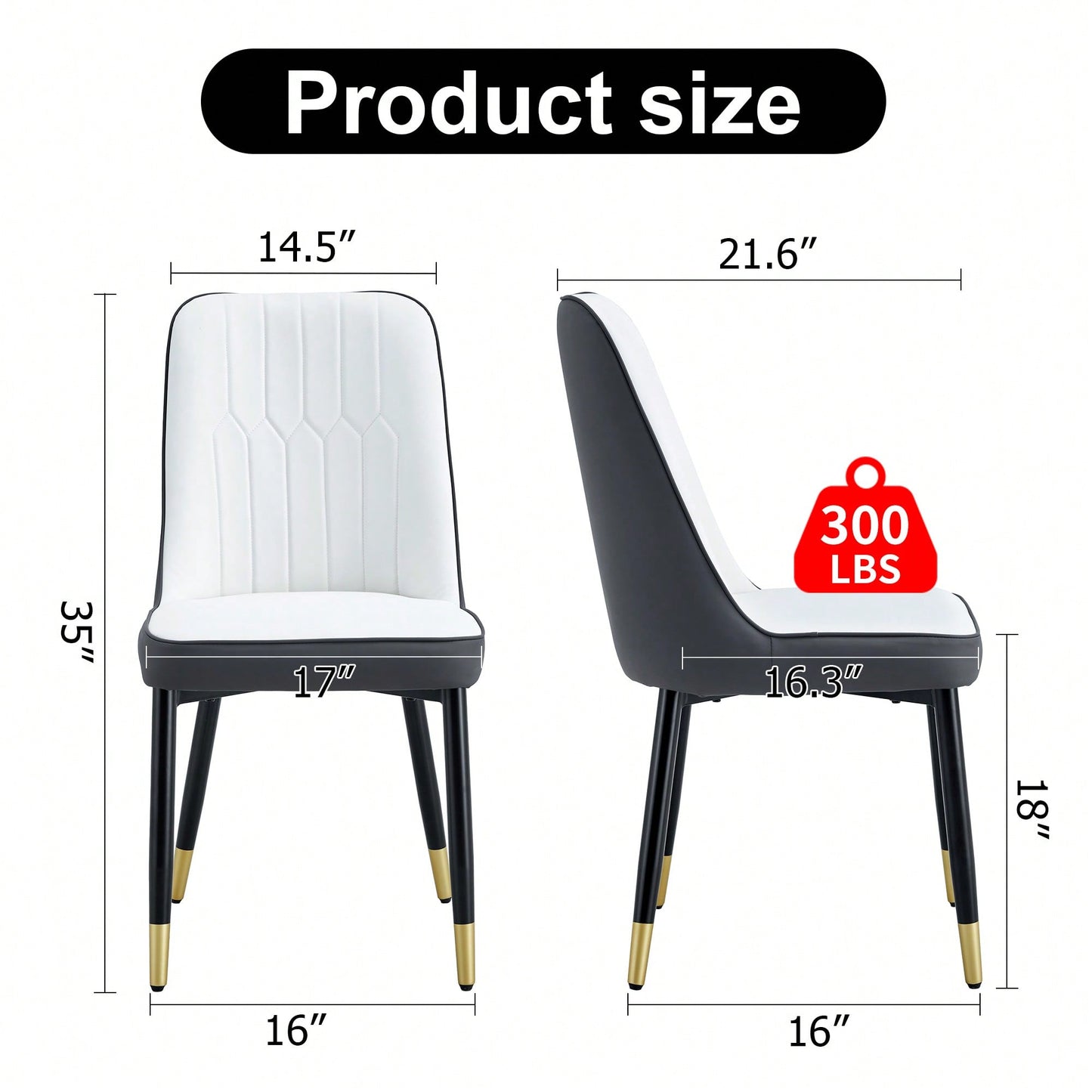 Modern Dual Tone PU Leather Dining Chair Set With Black Metal Legs For Kitchen, Bedroom, And Office - Set Of 2