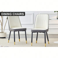 Modern Dual Tone PU Leather Dining Chair Set With Black Metal Legs For Kitchen, Bedroom, And Office - Set Of 2