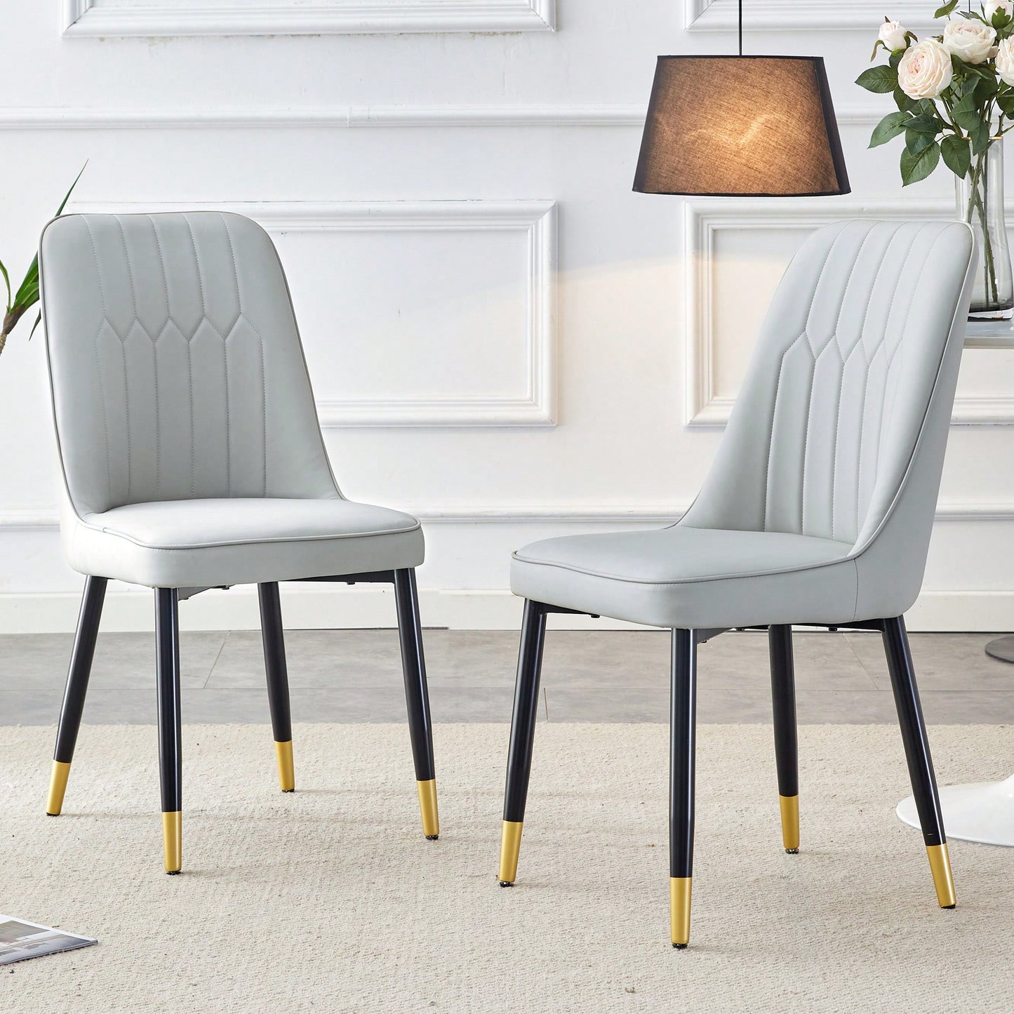 Modern Dual Tone PU Leather Dining Chair Set With Black Metal Legs For Kitchen, Bedroom, And Office - Set Of 2