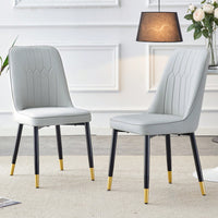 Modern Dual Tone PU Leather Dining Chair Set With Black Metal Legs For Kitchen, Bedroom, And Office - Set Of 2