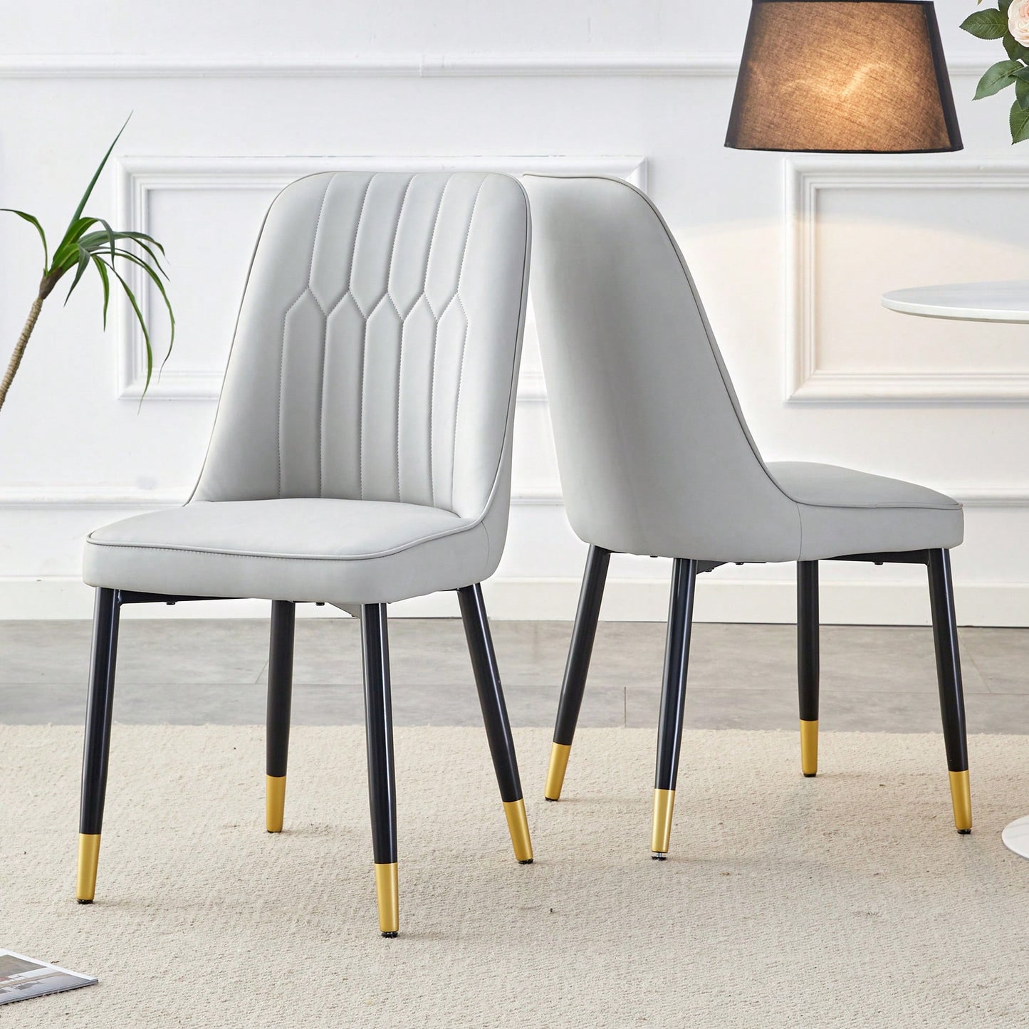 Modern Dual Tone PU Leather Dining Chair Set With Black Metal Legs For Kitchen, Bedroom, And Office - Set Of 2