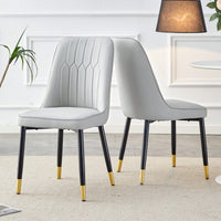 Modern Dual Tone PU Leather Dining Chair Set With Black Metal Legs For Kitchen, Bedroom, And Office - Set Of 2