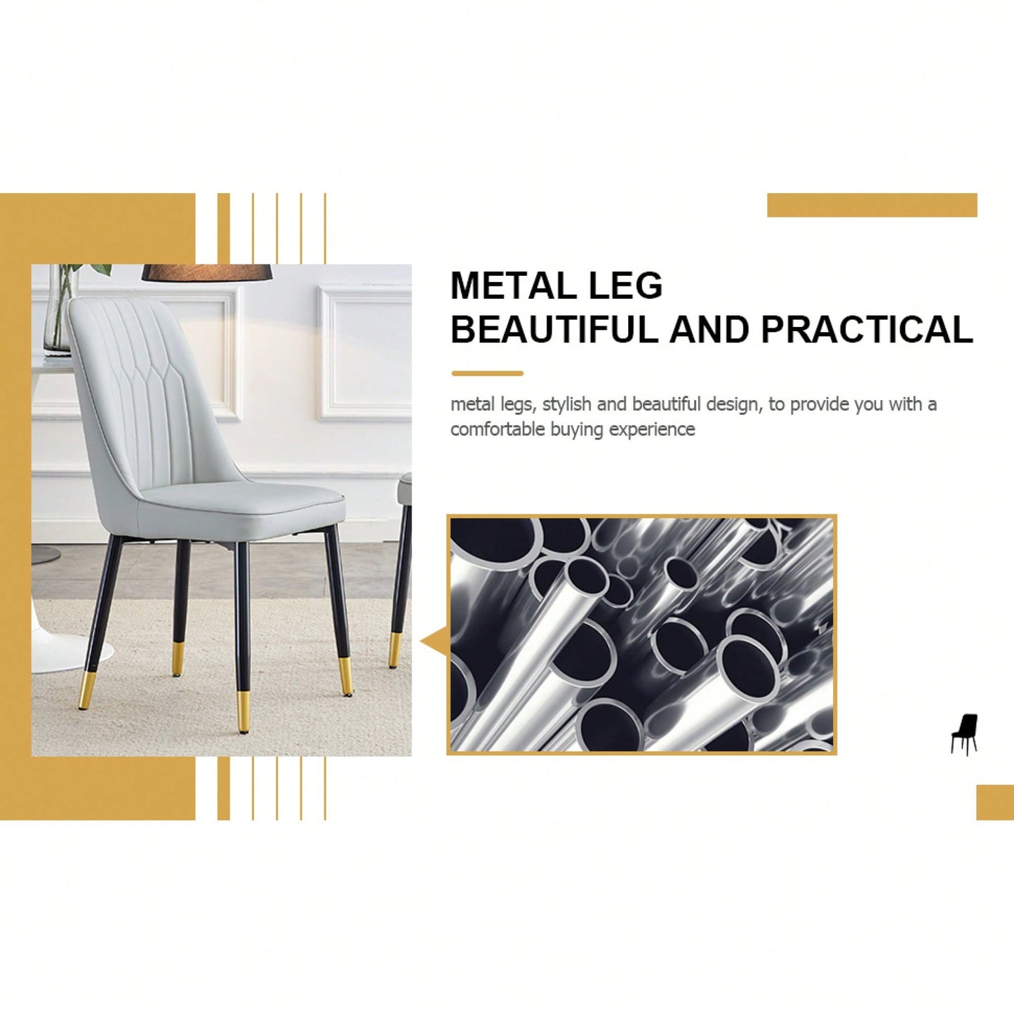 Modern Dual Tone PU Leather Dining Chair Set With Black Metal Legs For Kitchen, Bedroom, And Office - Set Of 2