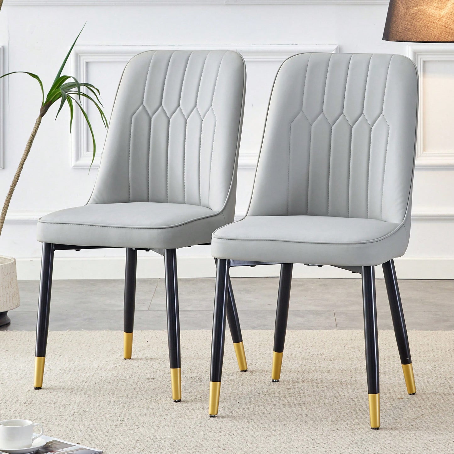 Modern Dual Tone PU Leather Dining Chair Set With Black Metal Legs For Kitchen, Bedroom, And Office - Set Of 2