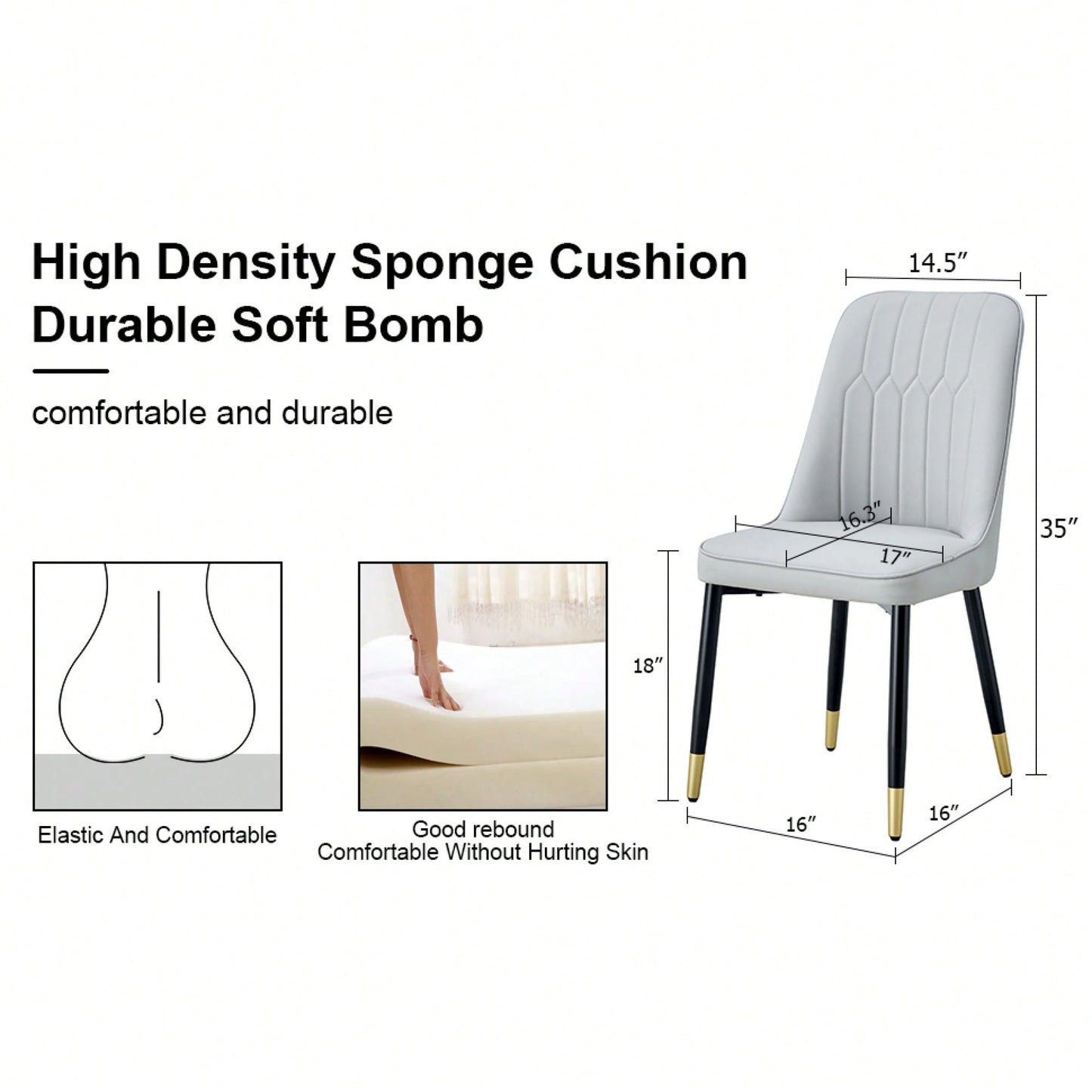 Modern Dual Tone PU Leather Dining Chair Set With Black Metal Legs For Kitchen, Bedroom, And Office - Set Of 2