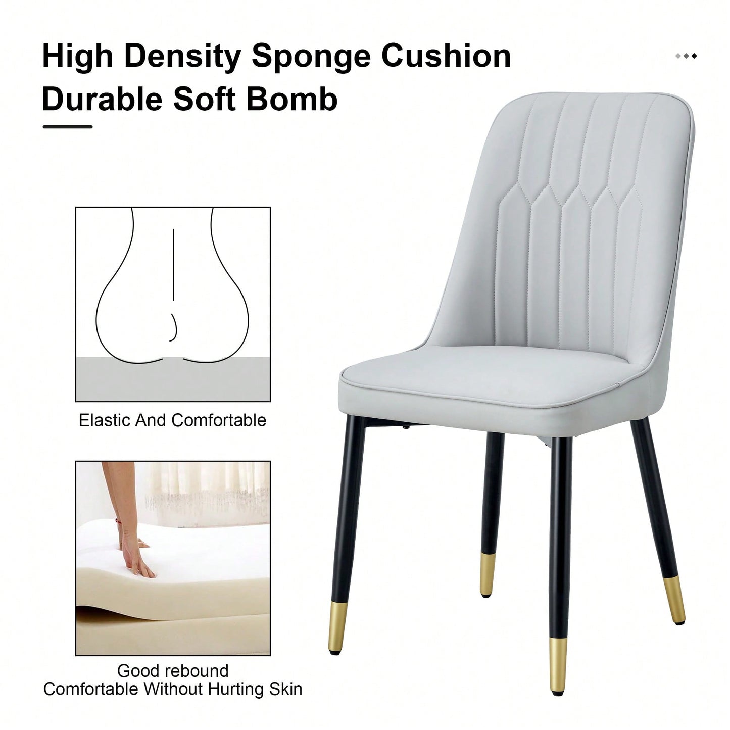 Modern Dual Tone PU Leather Dining Chair Set With Black Metal Legs For Kitchen, Bedroom, And Office - Set Of 2