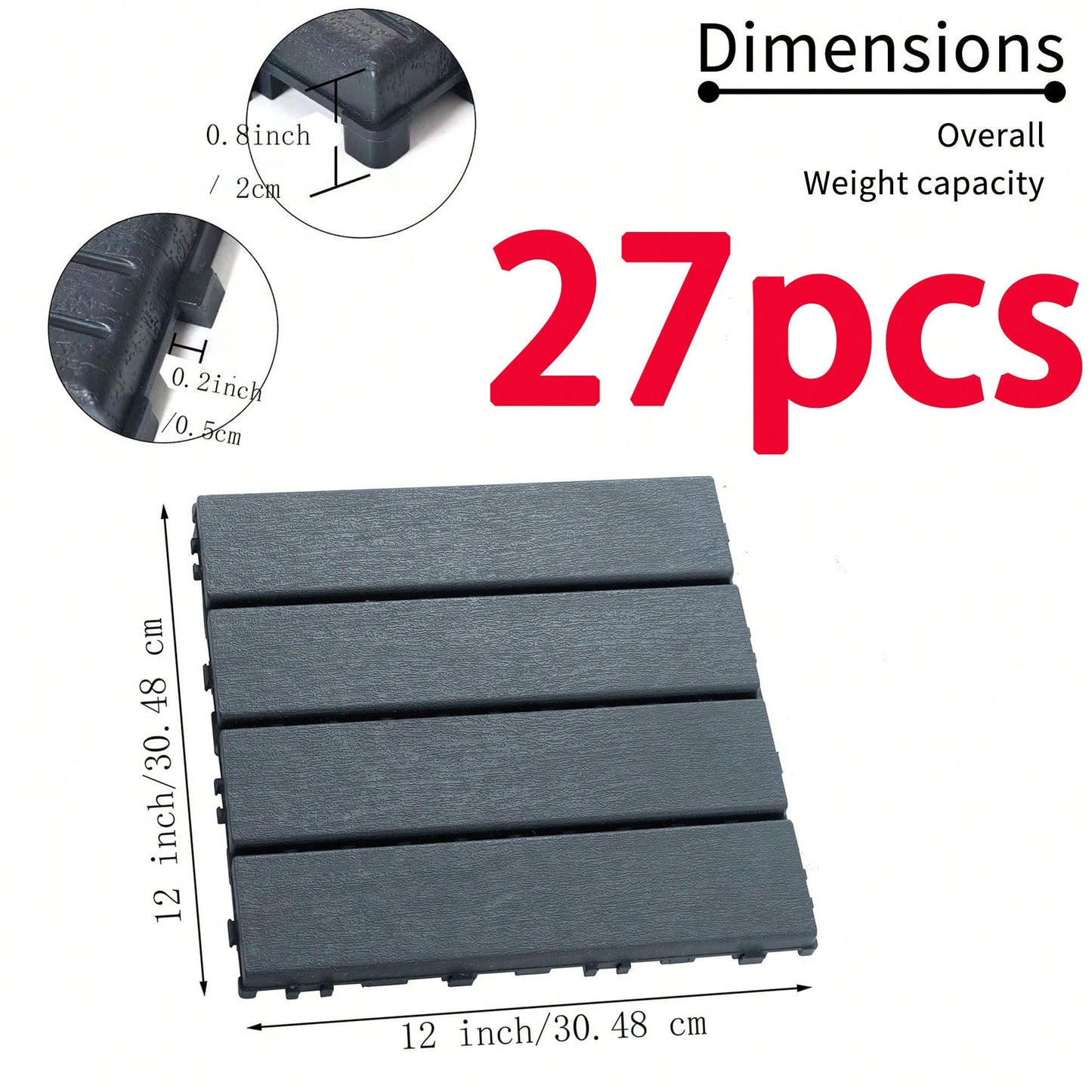 27 Pack Interlocking Waterproof Outdoor Deck Tiles 12x12 Square Easy Installation Sturdy Plastic For Poolside Balcony And Backyard