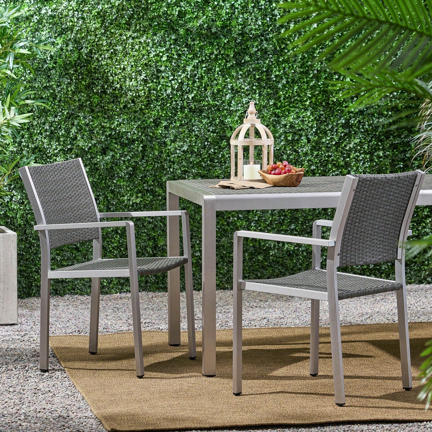 Set Of 2, Outdoor Wicker Dining Chairs With Durable Aluminum Frames Grey