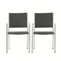 Set Of 2, Outdoor Wicker Dining Chairs With Durable Aluminum Frames Grey