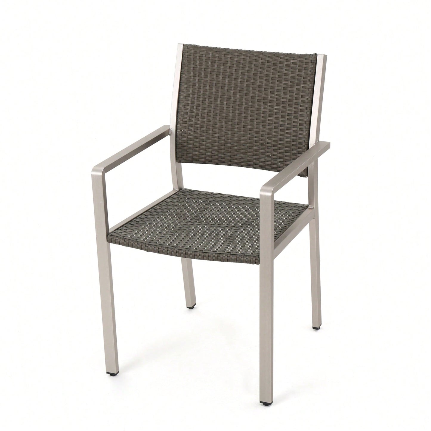 Set Of 2, Outdoor Wicker Dining Chairs With Durable Aluminum Frames Grey