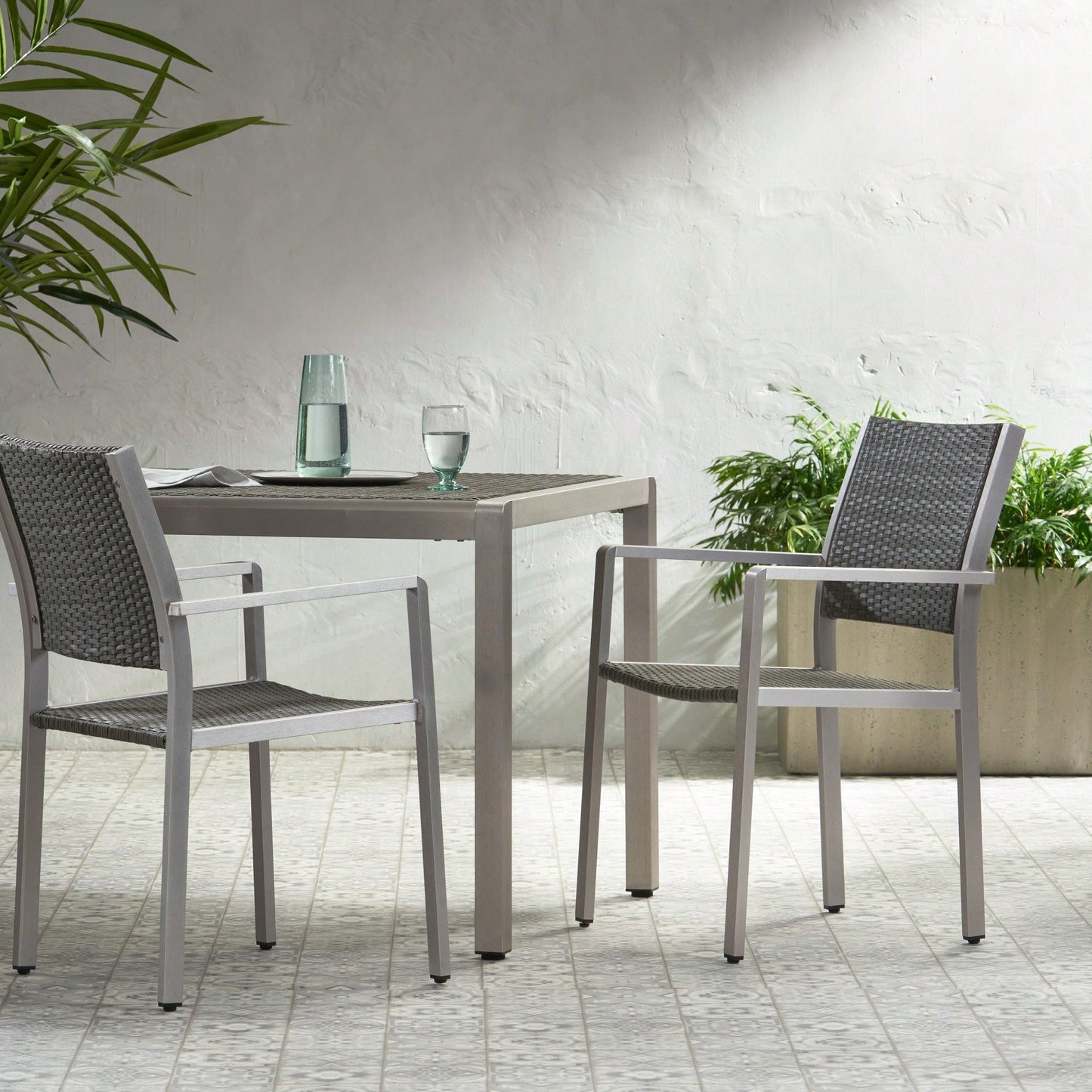 Set Of 2, Outdoor Wicker Dining Chairs With Durable Aluminum Frames Grey