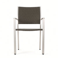 Set Of 2, Outdoor Wicker Dining Chairs With Durable Aluminum Frames Grey