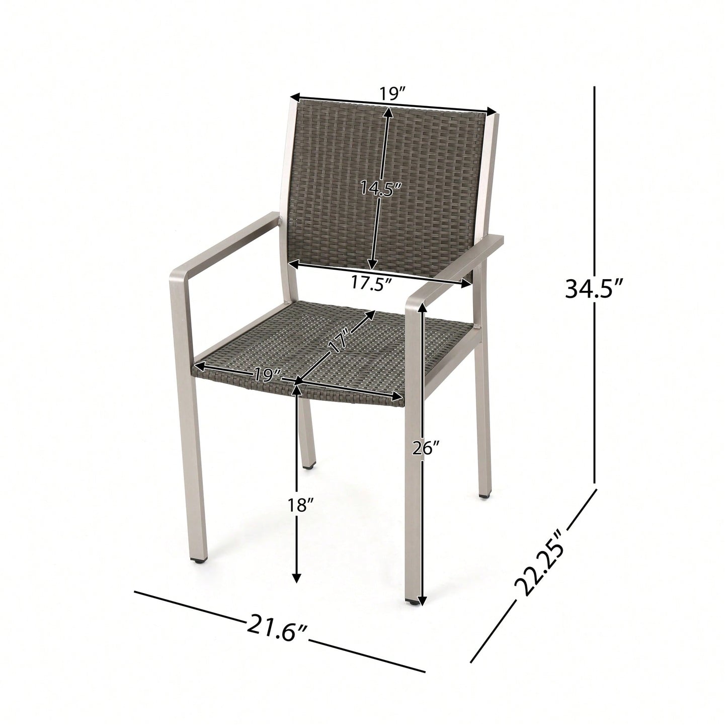 Set Of 2, Outdoor Wicker Dining Chairs With Durable Aluminum Frames Grey