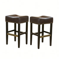 30-Inch Backless Brown Leather Counter Stool Set Of 2 For Kitchen And Dining Use
