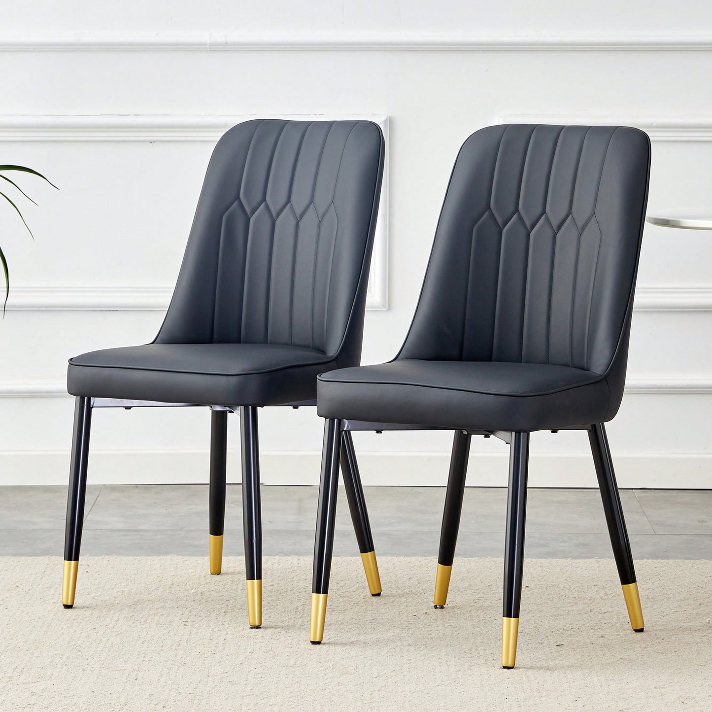Stylish Black PU Dining And Living Room Chairs With Metal Legs - Set Of 2 For Kitchen And Dining Spaces