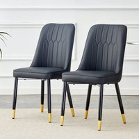 Stylish Black PU Dining And Living Room Chairs With Metal Legs - Set Of 2 For Kitchen And Dining Spaces