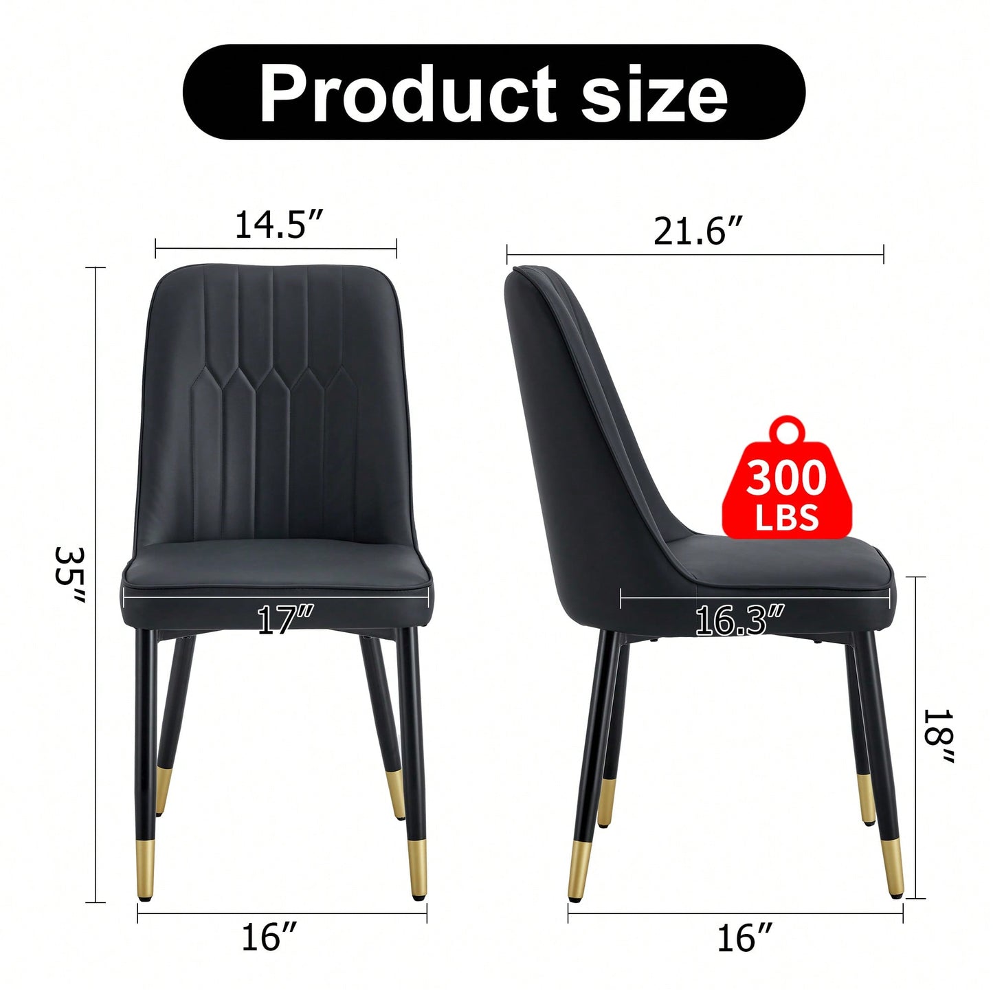 Stylish Black PU Dining And Living Room Chairs With Metal Legs - Set Of 2 For Kitchen And Dining Spaces