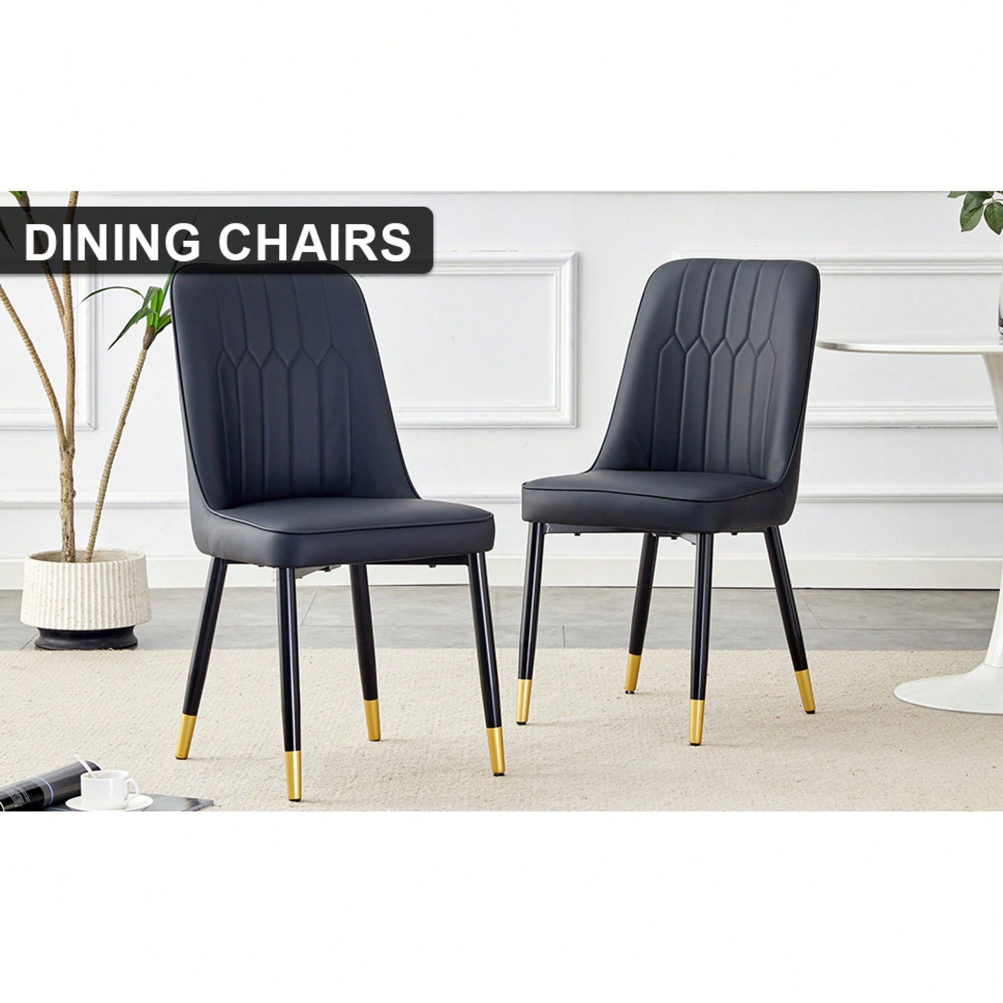 Stylish Black PU Dining And Living Room Chairs With Metal Legs - Set Of 2 For Kitchen And Dining Spaces