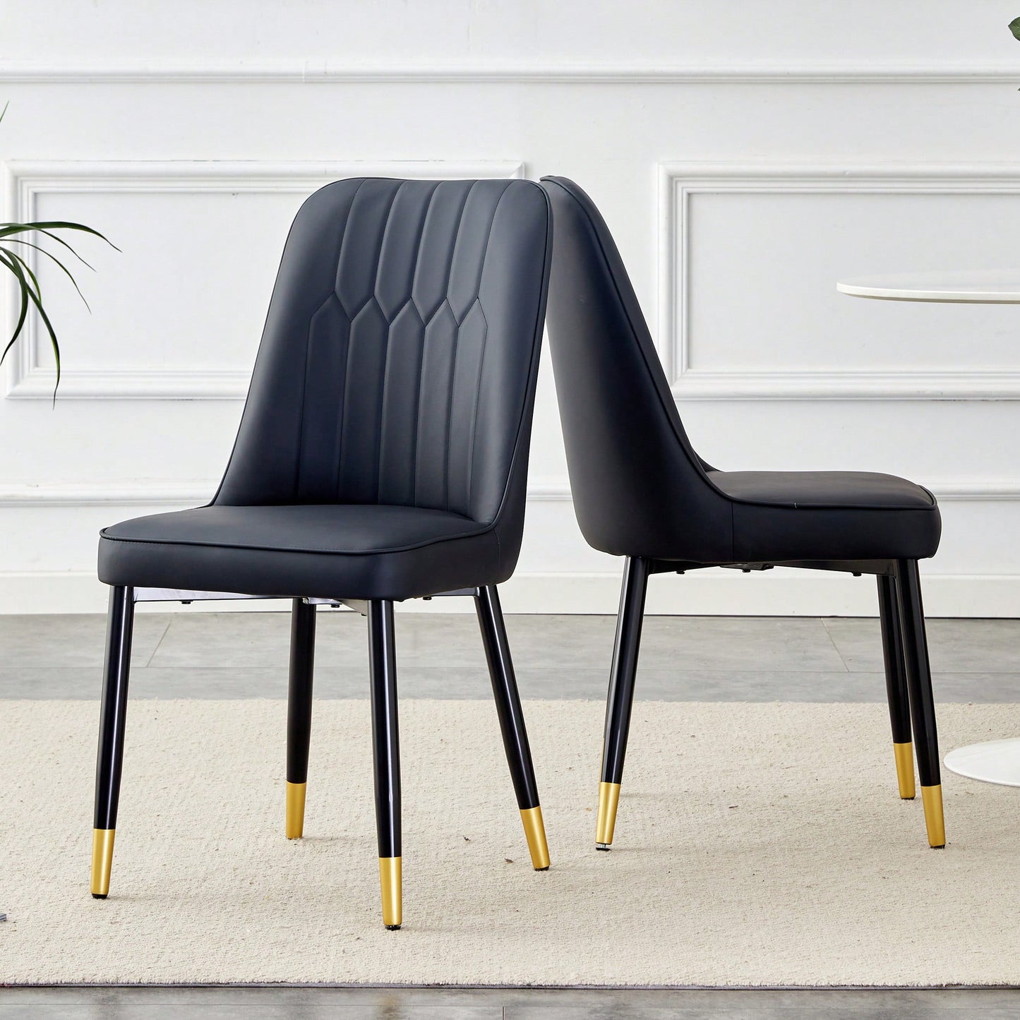 Stylish Black PU Dining And Living Room Chairs With Metal Legs - Set Of 2 For Kitchen And Dining Spaces