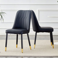 Stylish Black PU Dining And Living Room Chairs With Metal Legs - Set Of 2 For Kitchen And Dining Spaces