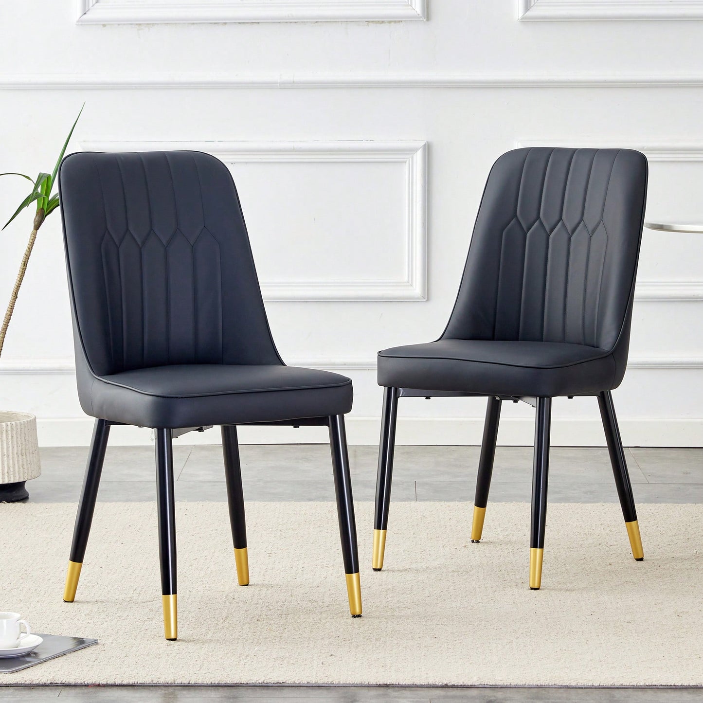 Stylish Black PU Dining And Living Room Chairs With Metal Legs - Set Of 2 For Kitchen And Dining Spaces