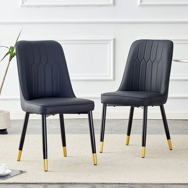 Stylish Black PU Dining And Living Room Chairs With Metal Legs - Set Of 2 For Kitchen And Dining Spaces