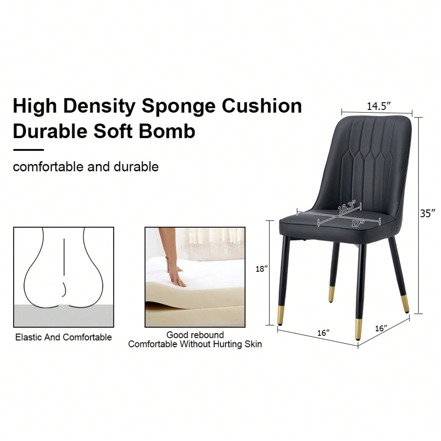 Stylish Black PU Dining And Living Room Chairs With Metal Legs - Set Of 2 For Kitchen And Dining Spaces