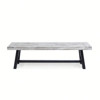 Sandblast Acacia Wood Dining Bench With Black Rustic Metal Frame Light Grey