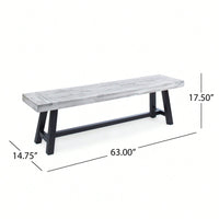 Sandblast Acacia Wood Dining Bench With Black Rustic Metal Frame Light Grey