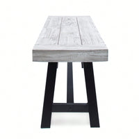 Sandblast Acacia Wood Dining Bench With Black Rustic Metal Frame Light Grey