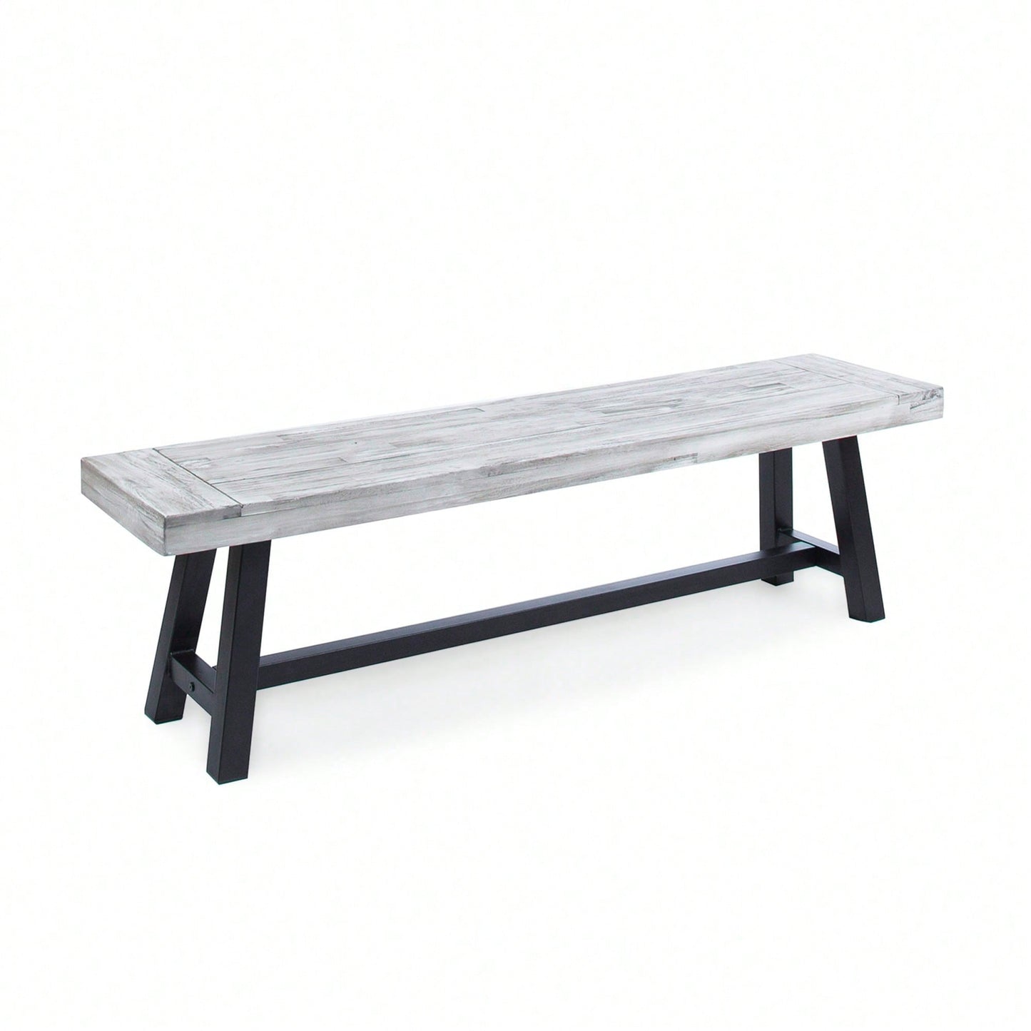 Sandblast Acacia Wood Dining Bench With Black Rustic Metal Frame Light Grey
