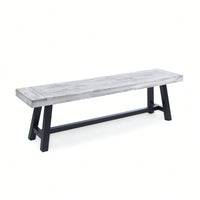 Sandblast Acacia Wood Dining Bench With Black Rustic Metal Frame Light Grey
