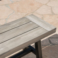 Sandblast Acacia Wood Dining Bench With Black Rustic Metal Frame Light Grey