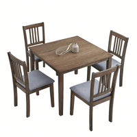 Mid Century Modern Square Wooden Dining Table Set With Upholstered Chairs For Space-Saving Kitchen And Dining Room, Oak Finish