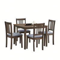 Mid Century Modern Square Wooden Dining Table Set With Upholstered Chairs For Space-Saving Kitchen And Dining Room, Oak Finish