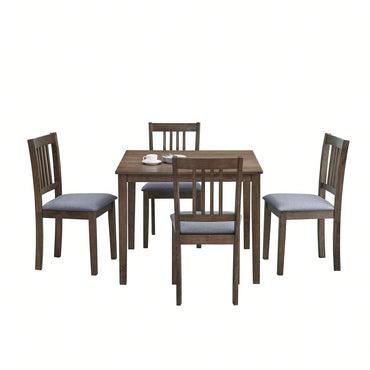 Mid Century Modern Square Wooden Dining Table Set With Upholstered Chairs For Space-Saving Kitchen And Dining Room, Oak Finish