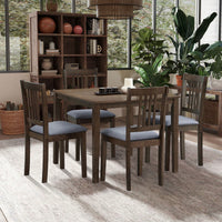 Mid Century Modern Square Wooden Dining Table Set With Upholstered Chairs For Space-Saving Kitchen And Dining Room, Oak Finish
