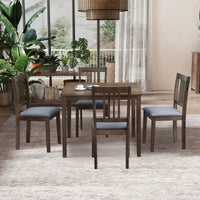 Mid Century Modern Square Wooden Dining Table Set With Upholstered Chairs For Space-Saving Kitchen And Dining Room, Oak Finish